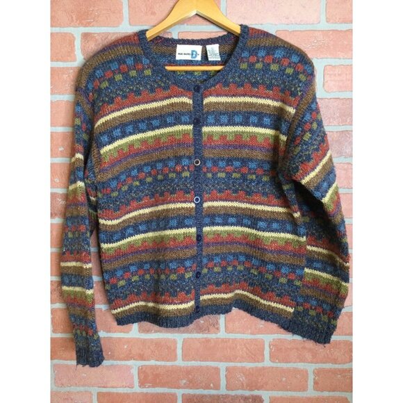 Vintage Paul Harris Women's Shetland Wool Knit Cardigan Sweater Fair Isle Large - Picture 1 of 6